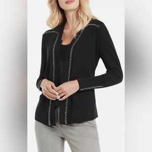 Nic + Zoe black cardigan with chain detail.